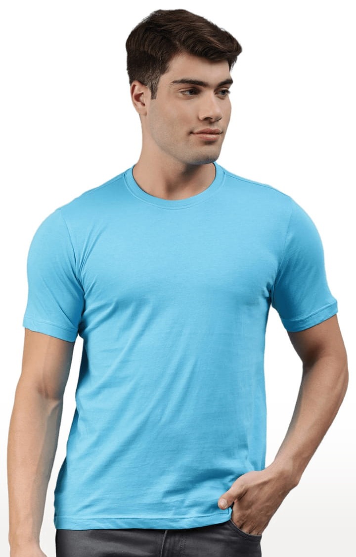 Men's Blue Solid Regular T-Shirt