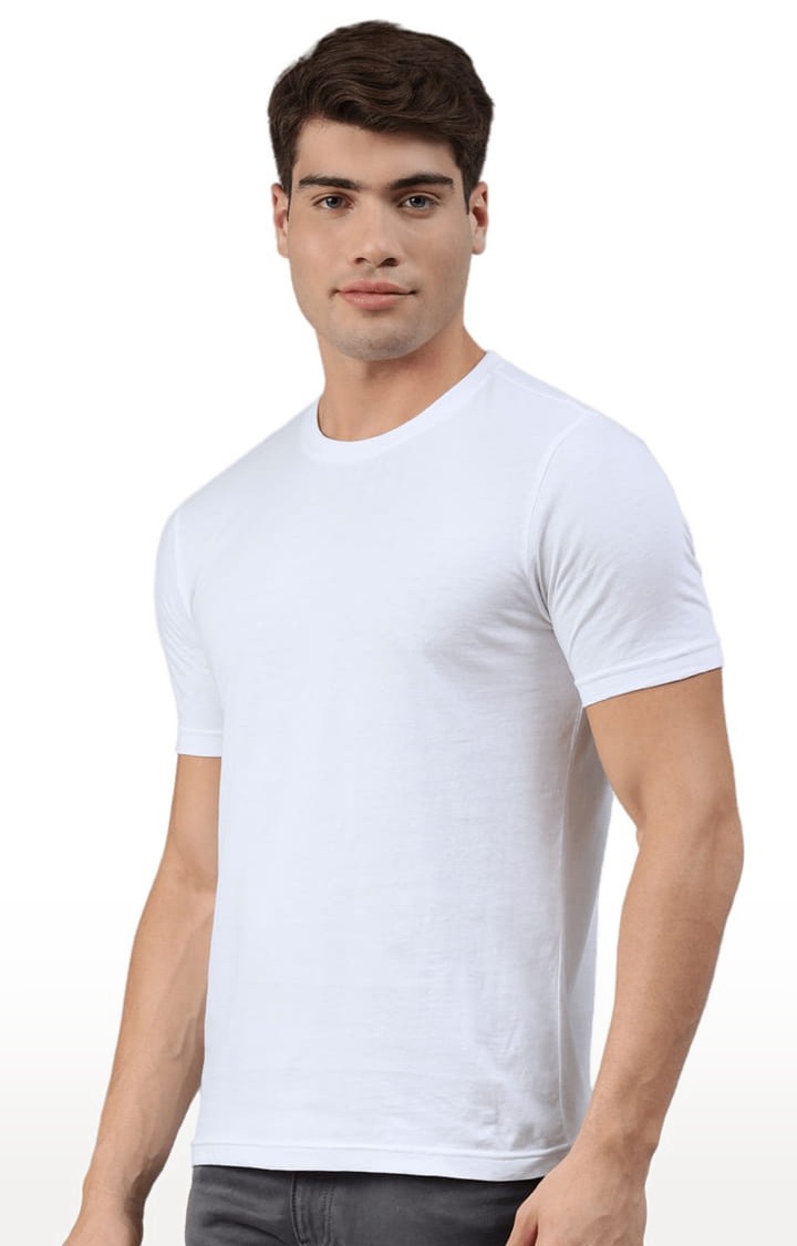 Men's White Solid Regular T-Shirt