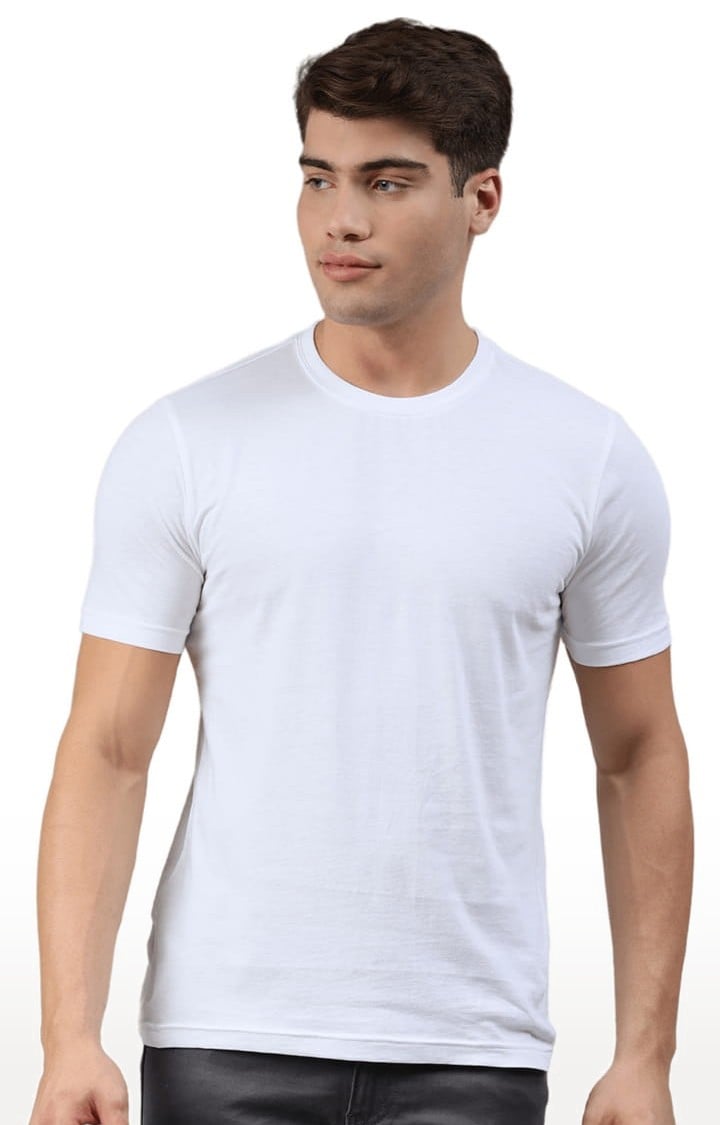Men's White Solid Regular T-Shirt