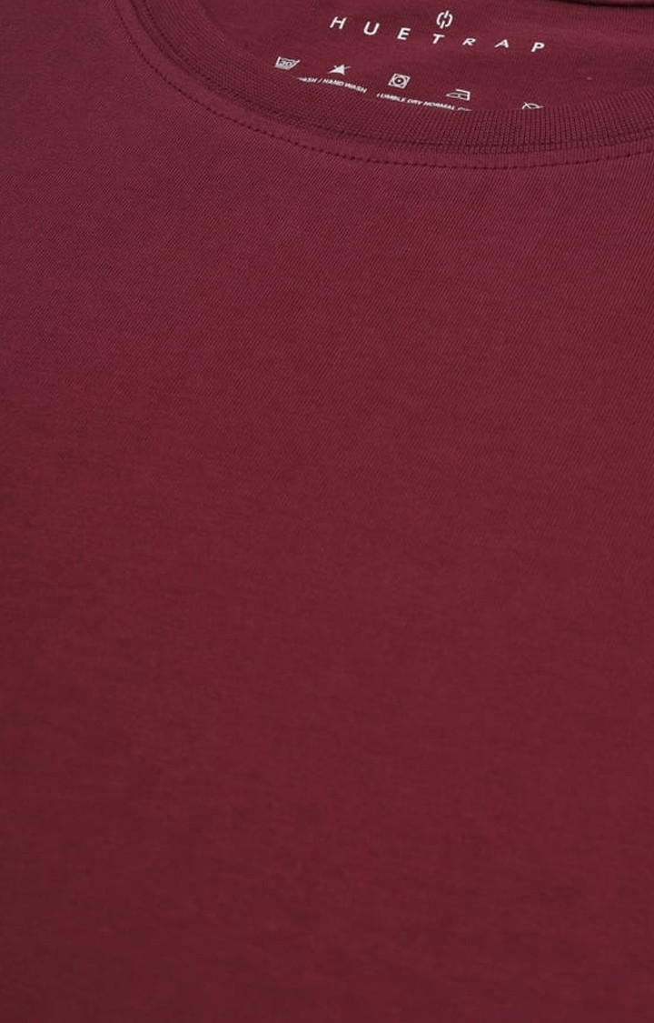 Men's Wine Solid Regular T-Shirt