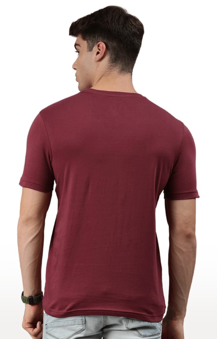 Men's Wine Solid Regular T-Shirt