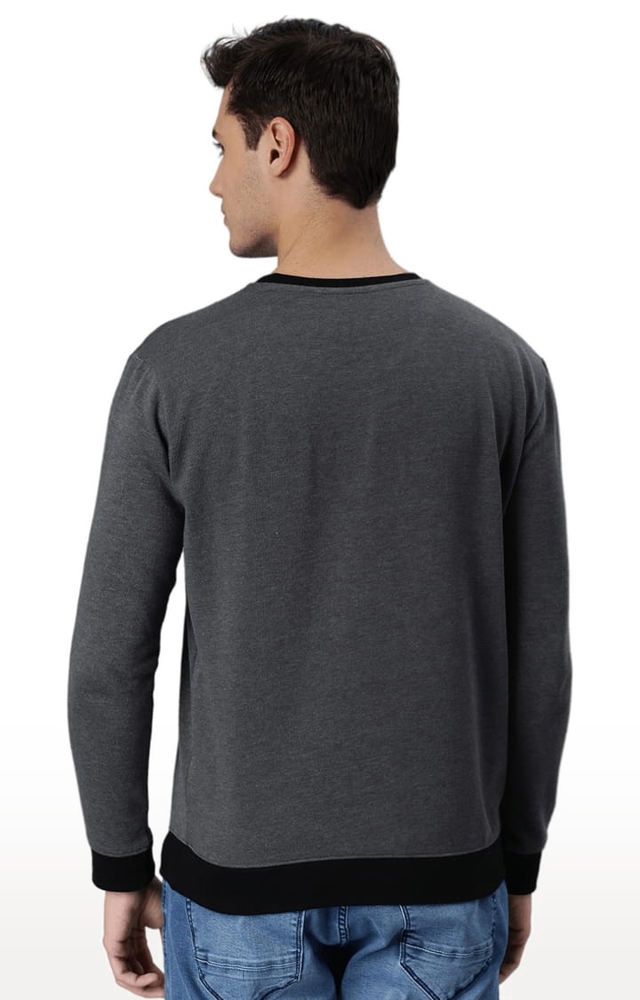 HUETRAP | Men's Grey Cotton Solid Sweatshirt 3