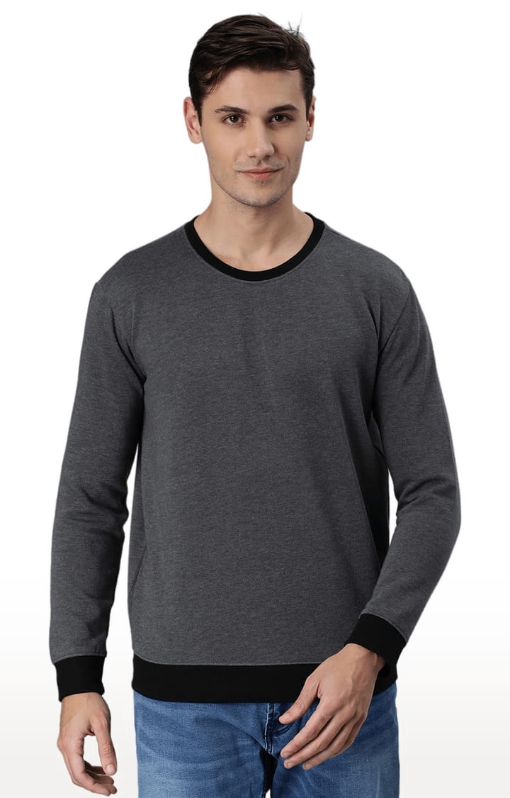 HUETRAP | Men's Grey Cotton Solid Sweatshirt 0