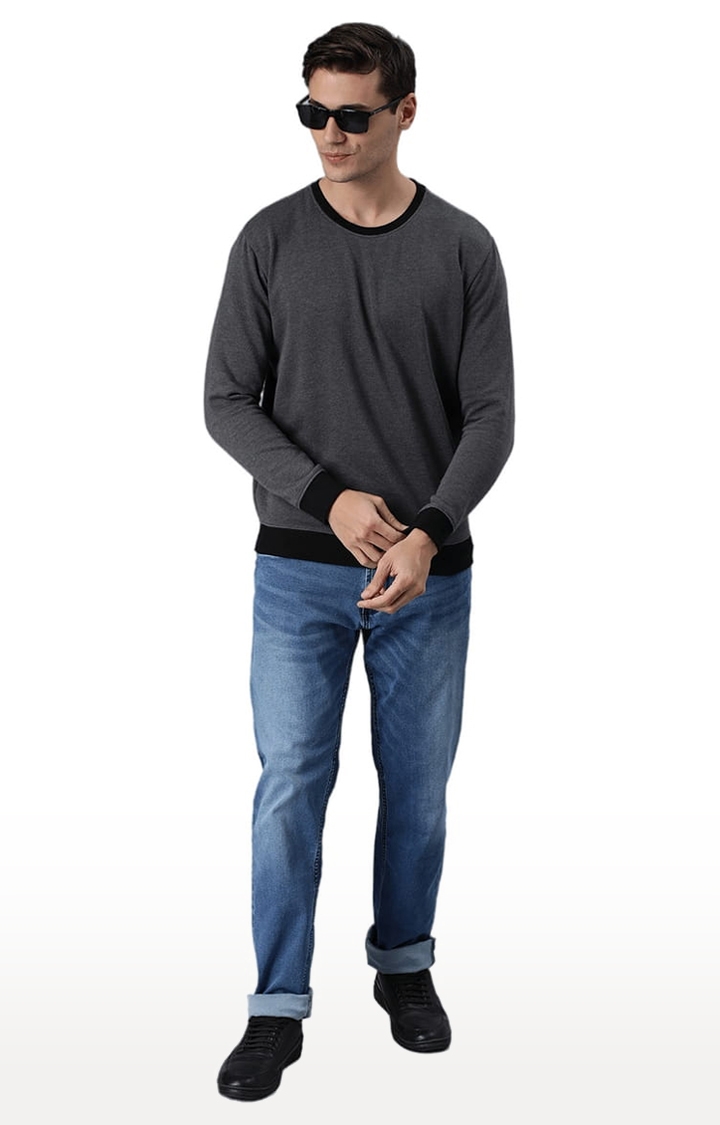 HUETRAP | Men's Grey Cotton Solid Sweatshirt 1