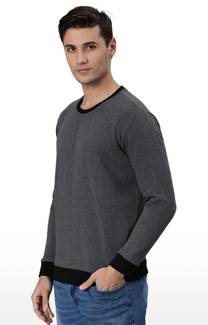 HUETRAP | Men's Grey Cotton Solid Sweatshirt 2