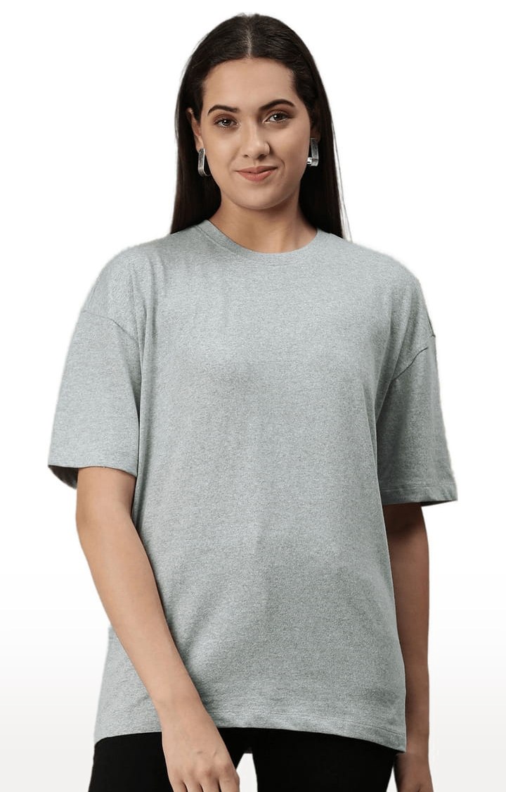 Women's Grey Solid Oversized T-Shirt