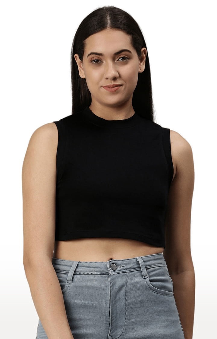 Women's Black Solid Crop Top