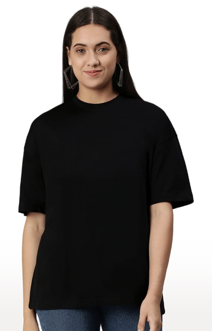 Women's Black Solid Oversized T-Shirt