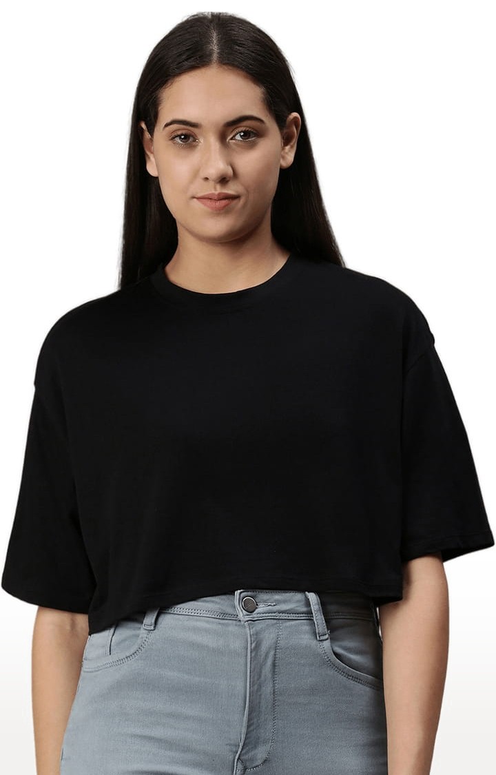 Women's Black Solid Crop Top