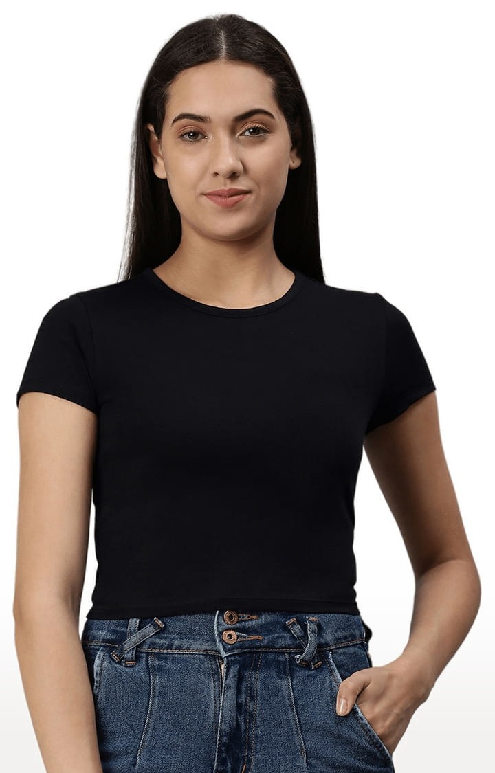 Women's Black Solid Crop Top