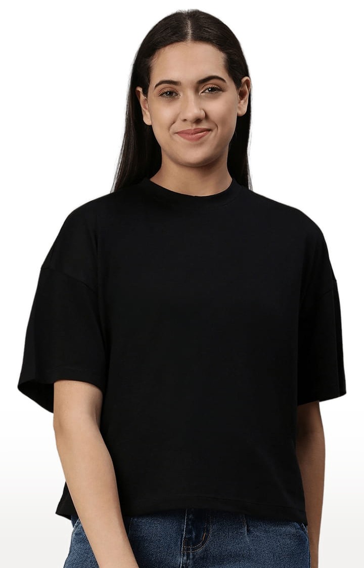 Women's Black Solid Oversized T-Shirt