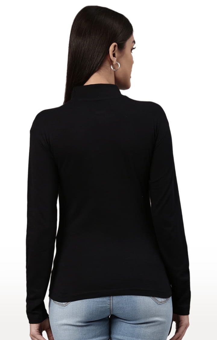 HUETRAP | Women's Black Cotton Solid Regular T-Shirt 2
