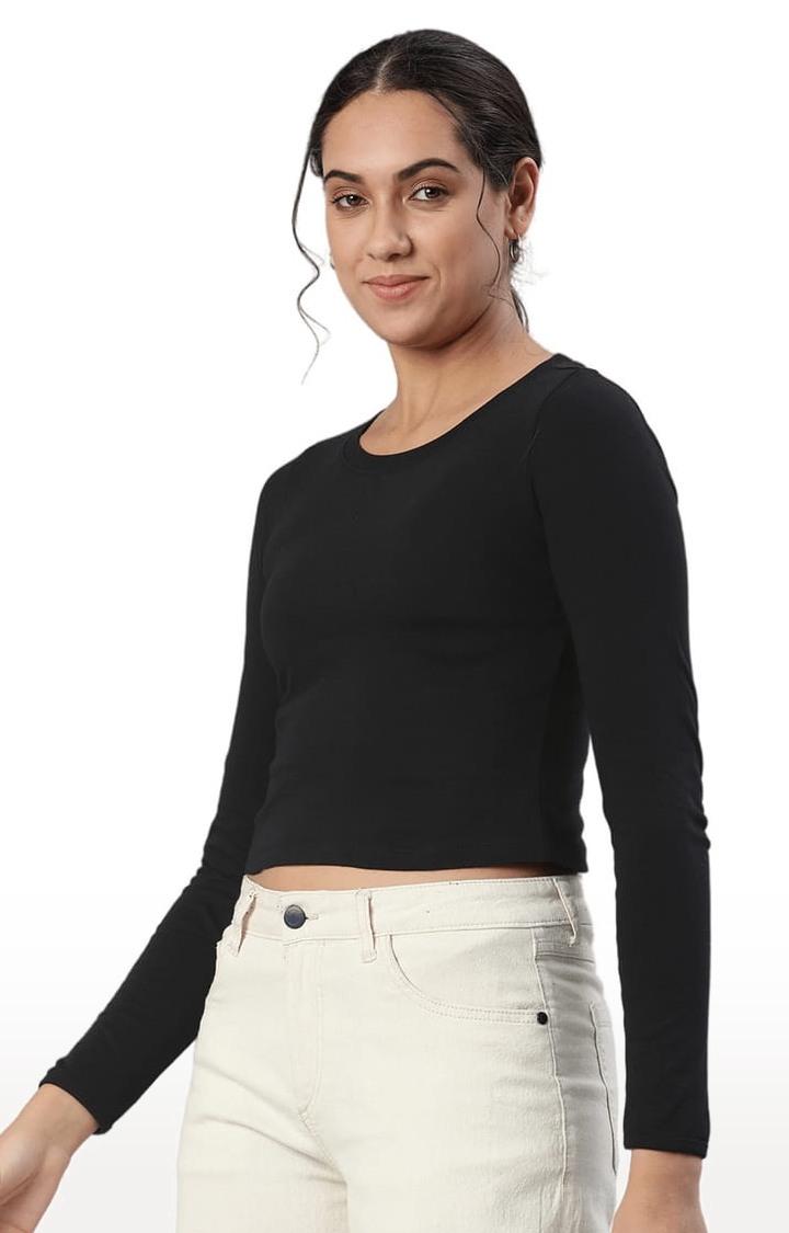 Women's Black Solid Crop Top