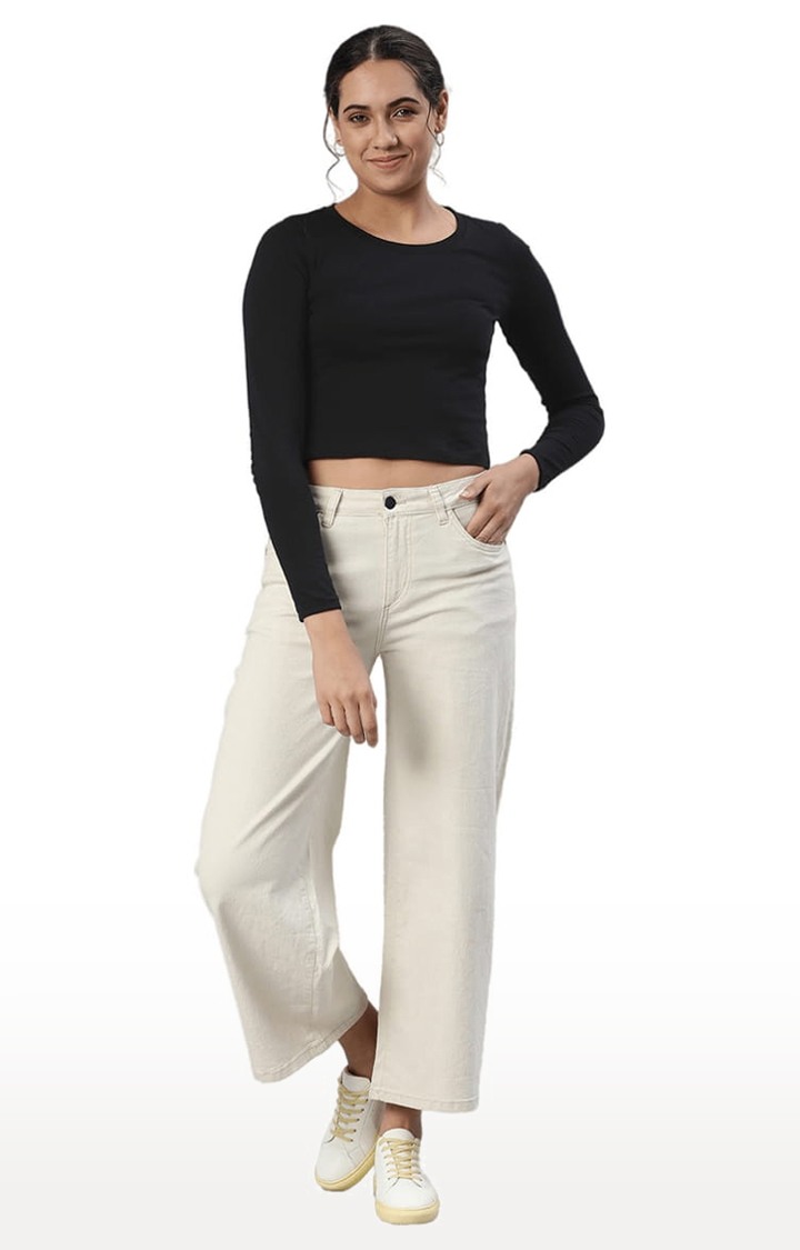 Women's Black Solid Crop Top