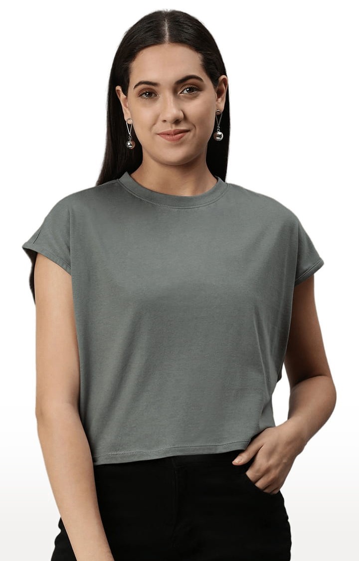Women's Grey Solid Crop Top