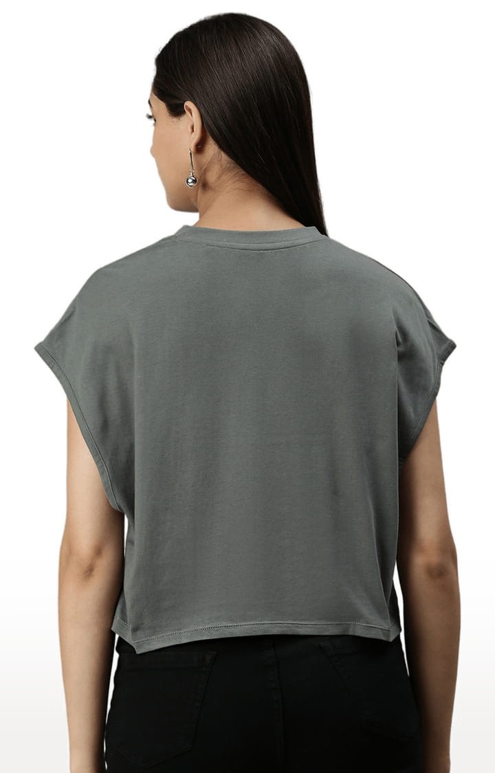 Women's Grey Solid Crop Top
