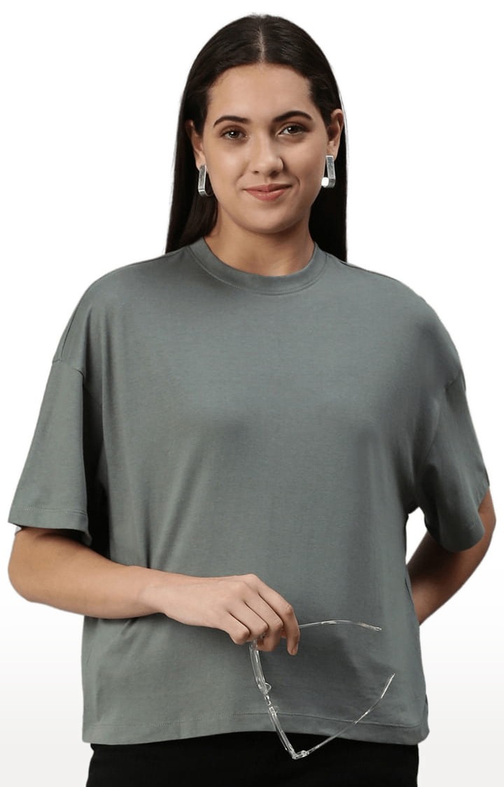Women's Grey Solid Oversized T-Shirt