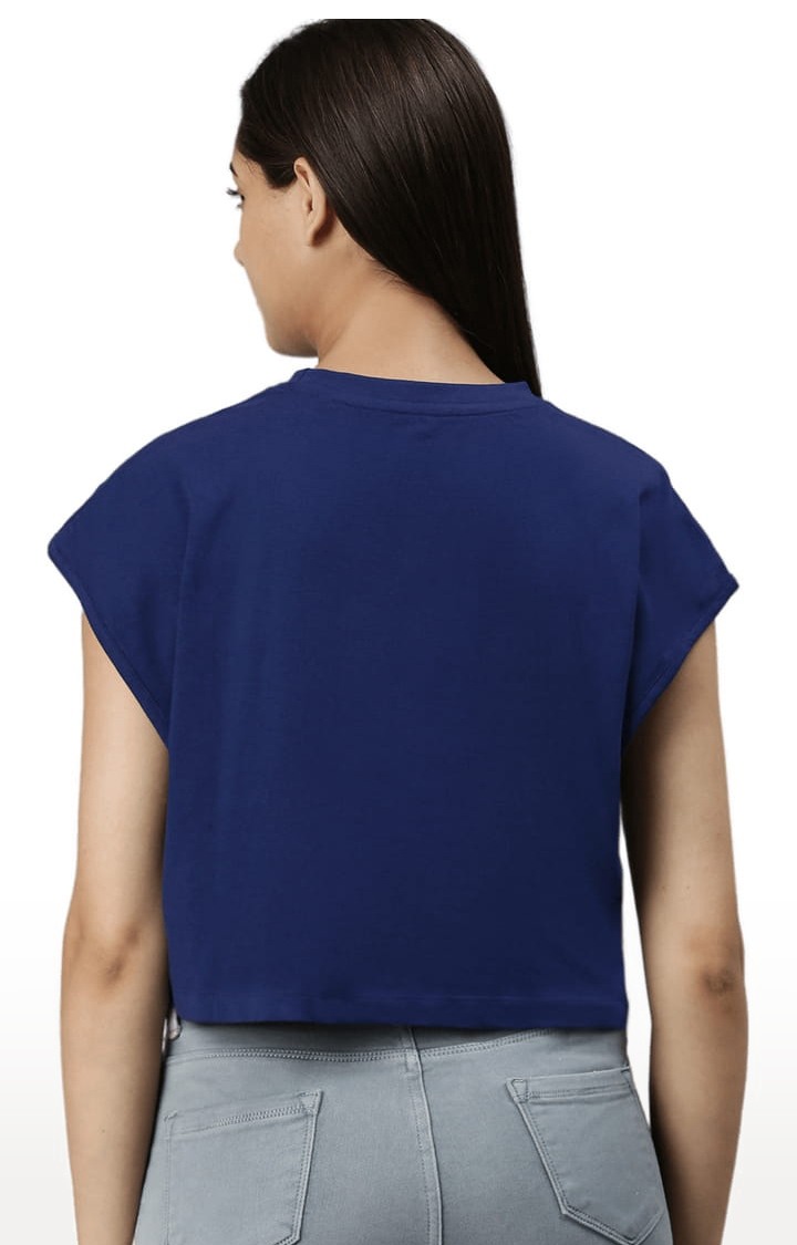 Women's Navy Blue Solid Crop Top