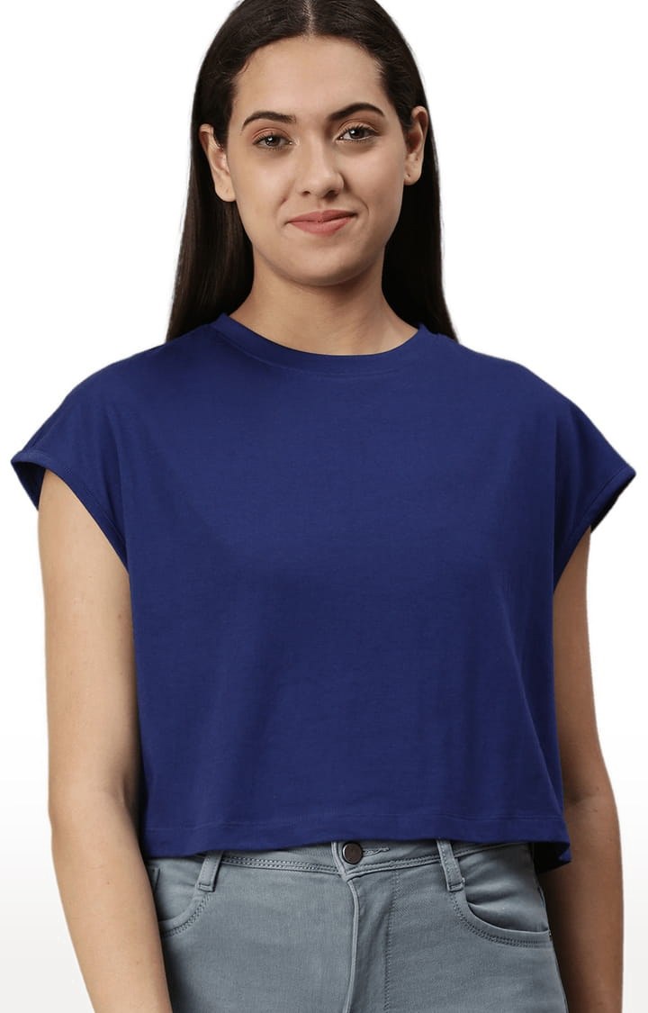 Women's Navy Blue Solid Crop Top