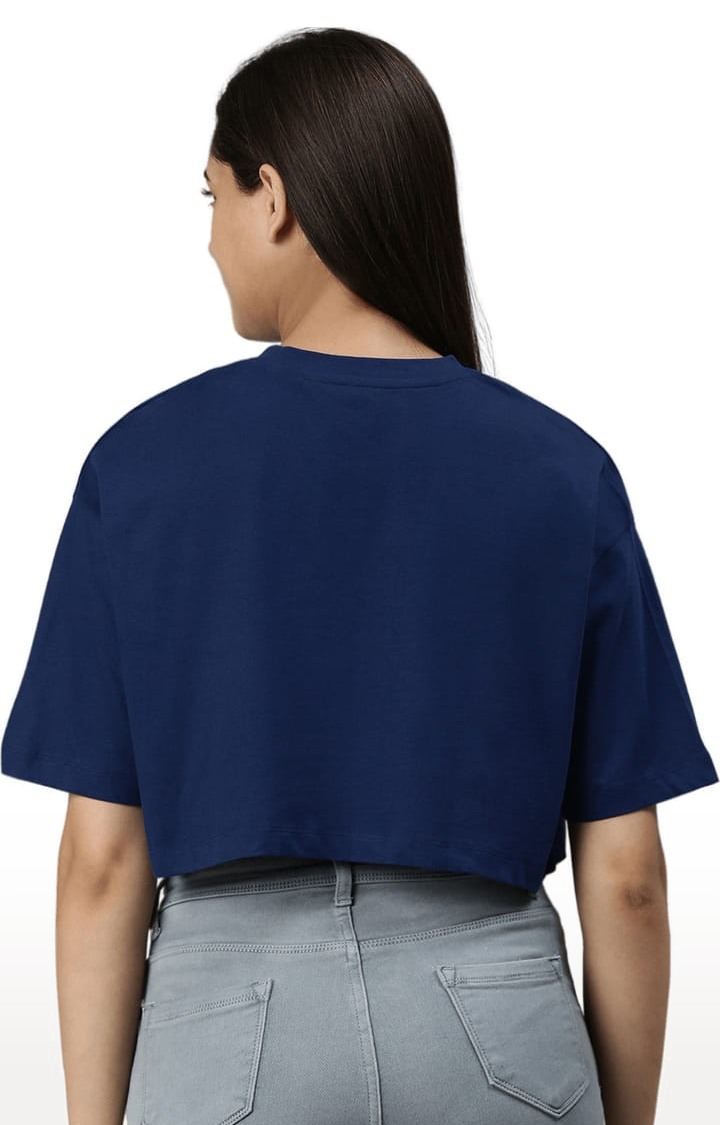 Women's Navy Blue Solid Crop Top
