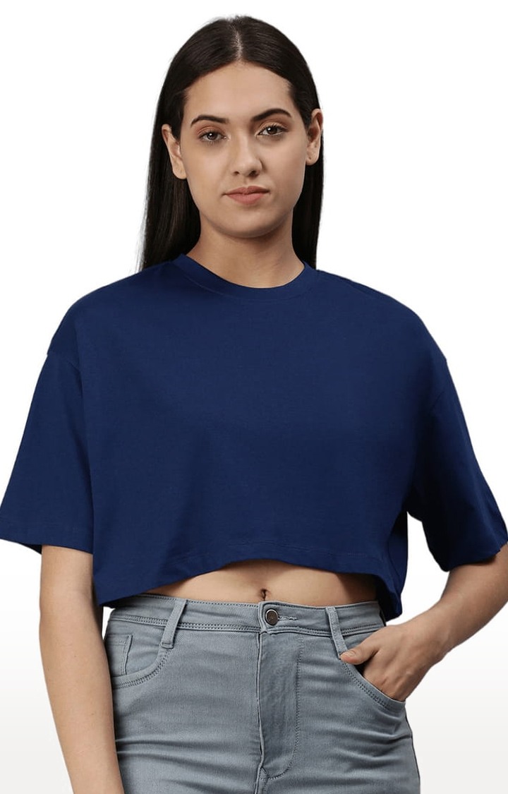 Women's Navy Blue Solid Crop Top