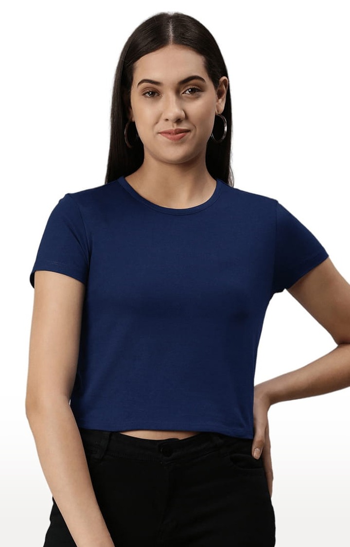 Women's Navy Blue Solid Crop Top