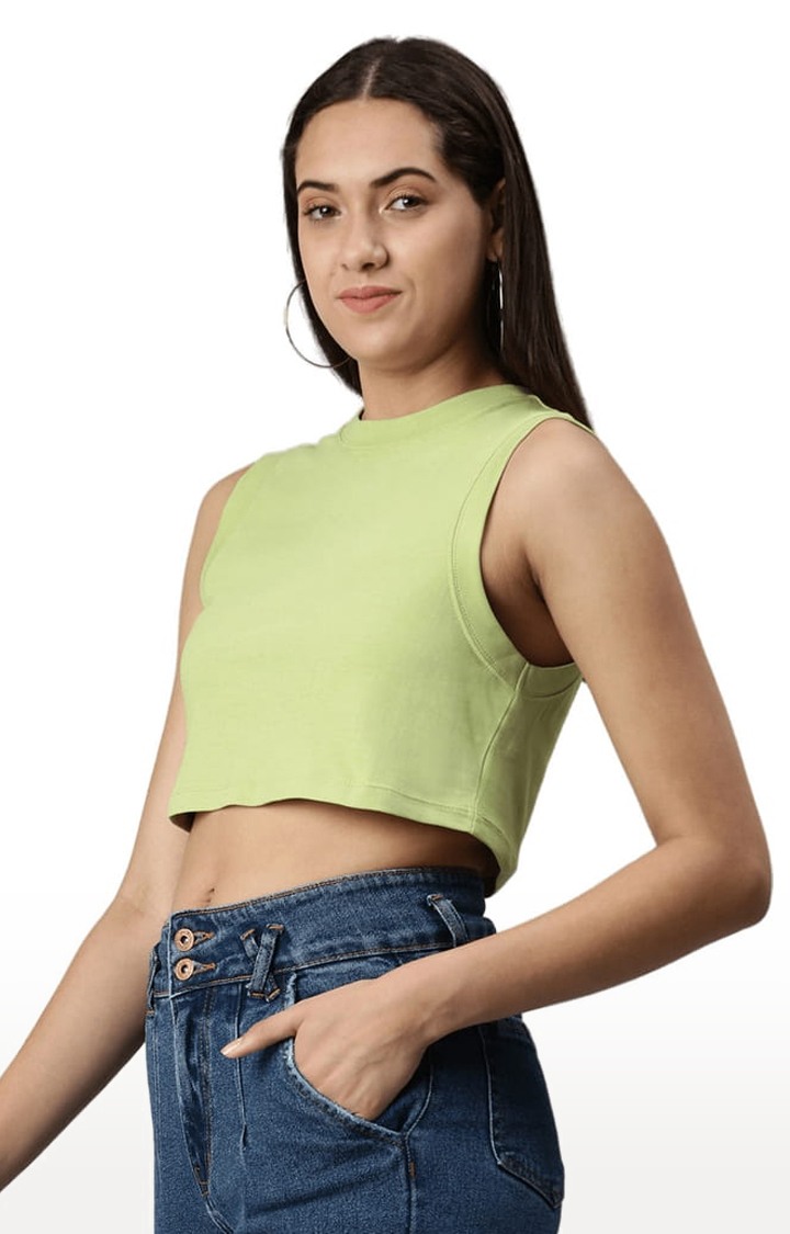 Women's Green Solid Crop Top