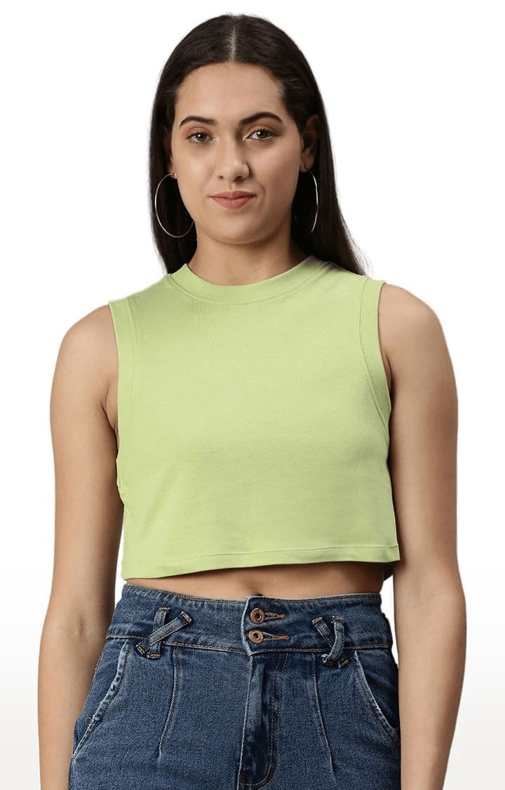 Women's Green Solid Crop Top