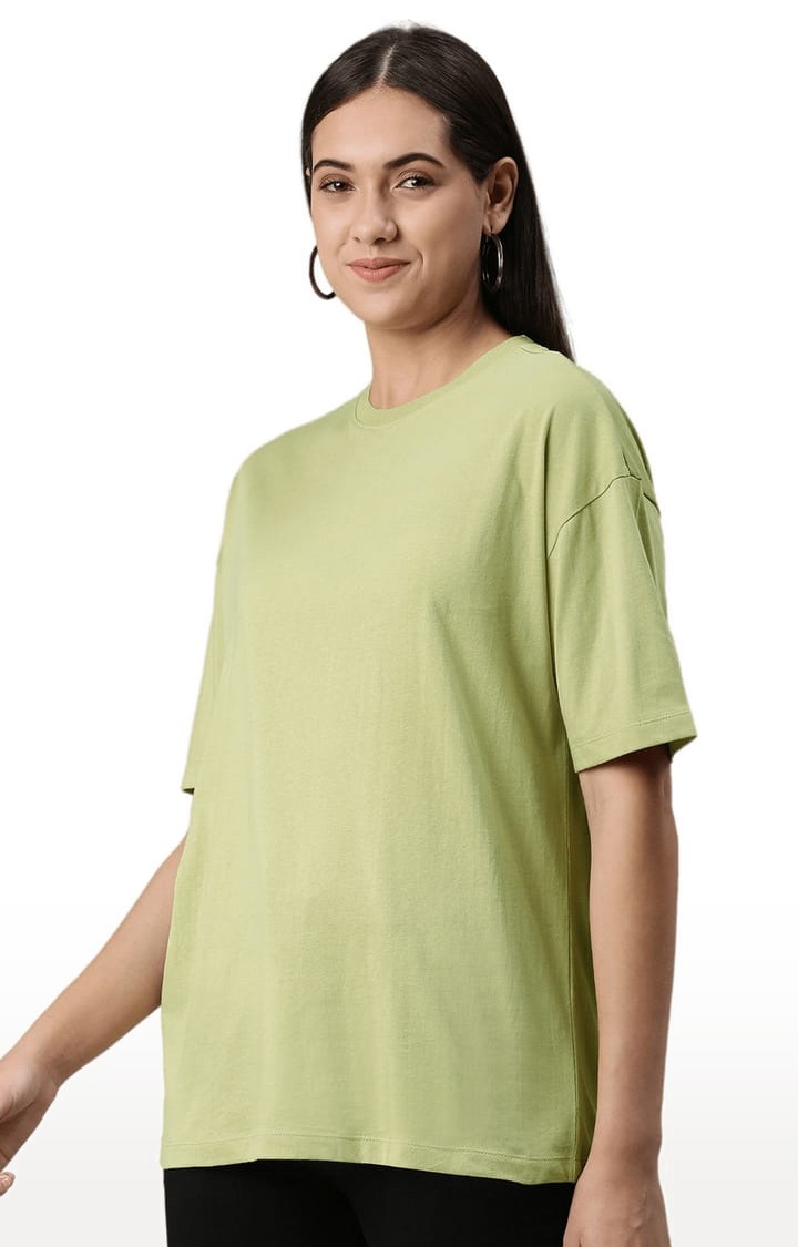 Women's Green Solid Oversized T-Shirt