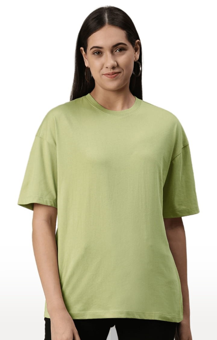 Women's Green Solid Oversized T-Shirt