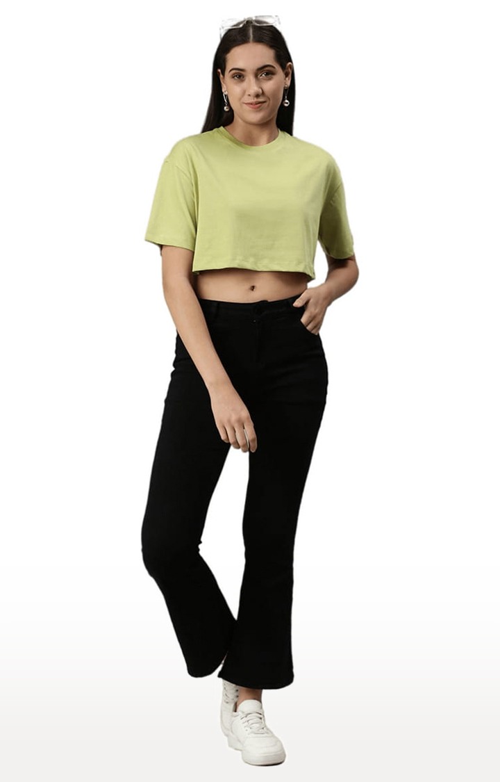 Women's Green Solid Crop Top