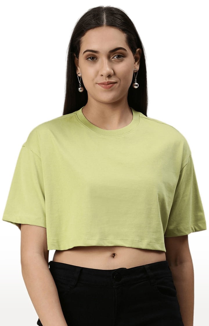 Women's Green Solid Crop Top