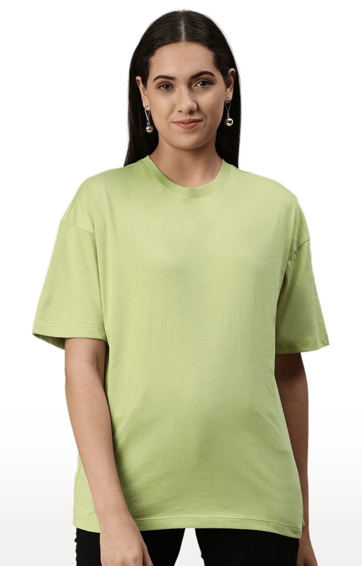 Women's Green Solid Oversized T-Shirt