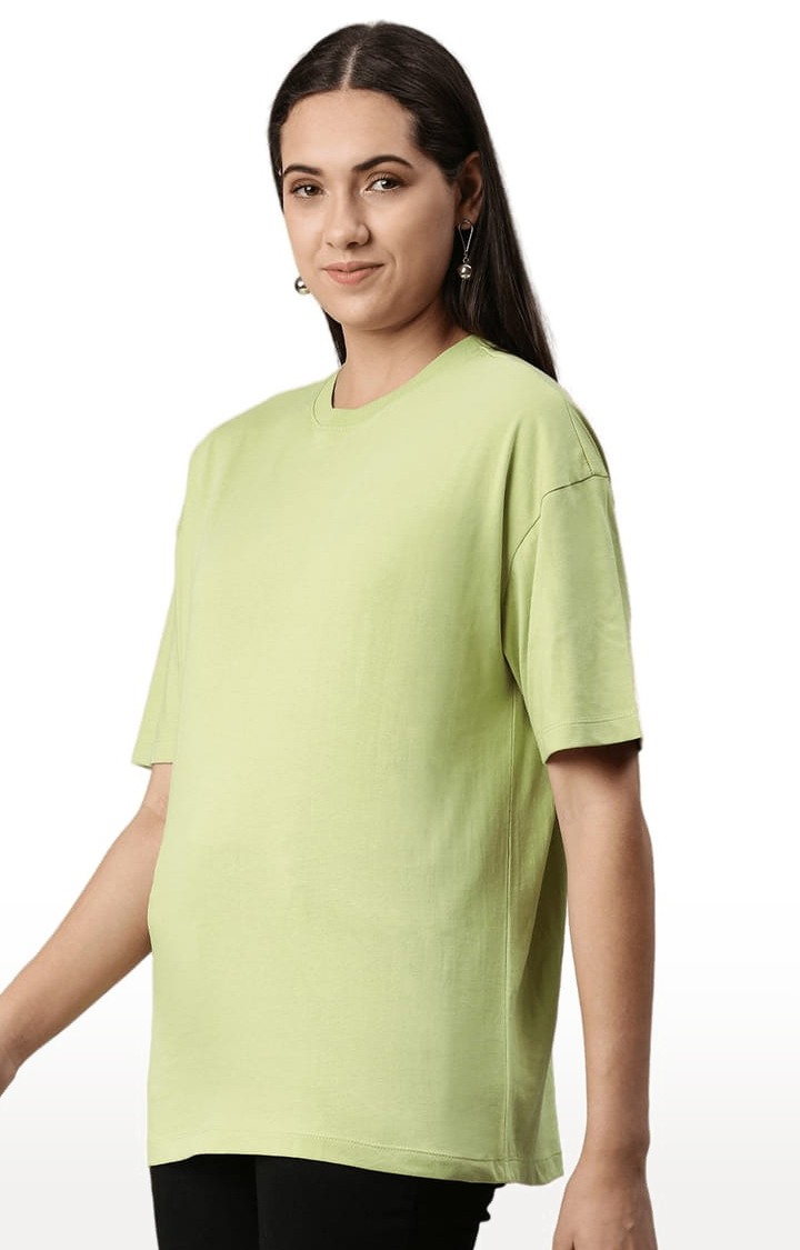 Women's Green Solid Oversized T-Shirt