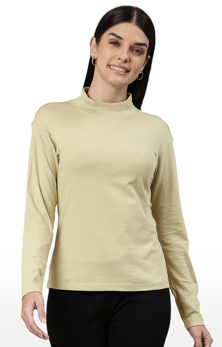 HUETRAP | Women's Green Solid Regular T-Shirt