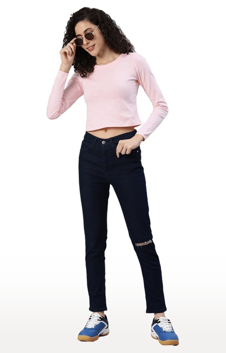 Women's Pink Solid Crop Top