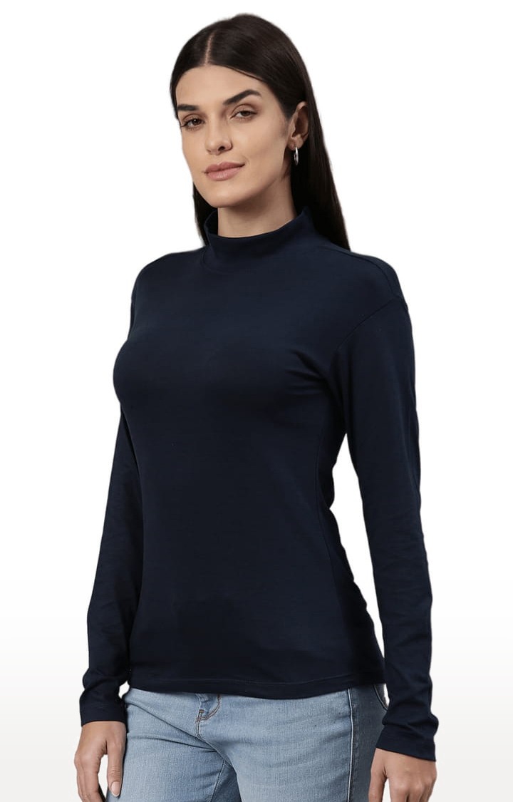 Women's Dark Blue Solid Regular T-Shirt