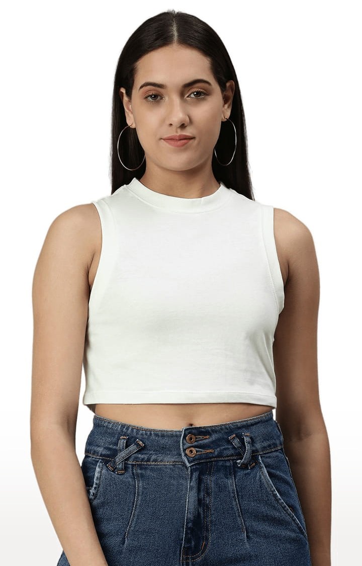 Women's White Solid Crop Top
