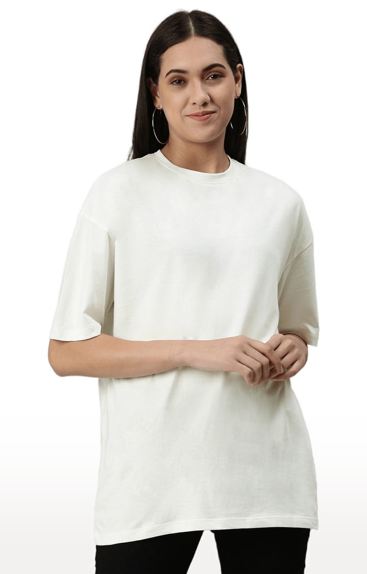 Women's White Solid Oversized T-Shirt