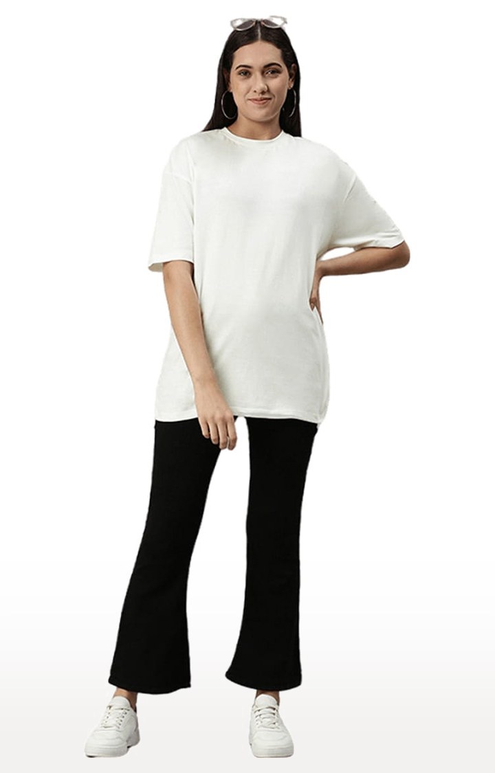 Women's White Solid Oversized T-Shirt