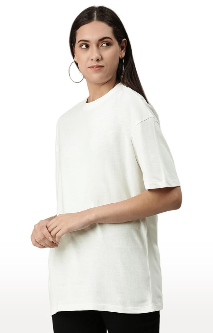 Women's White Solid Oversized T-Shirt