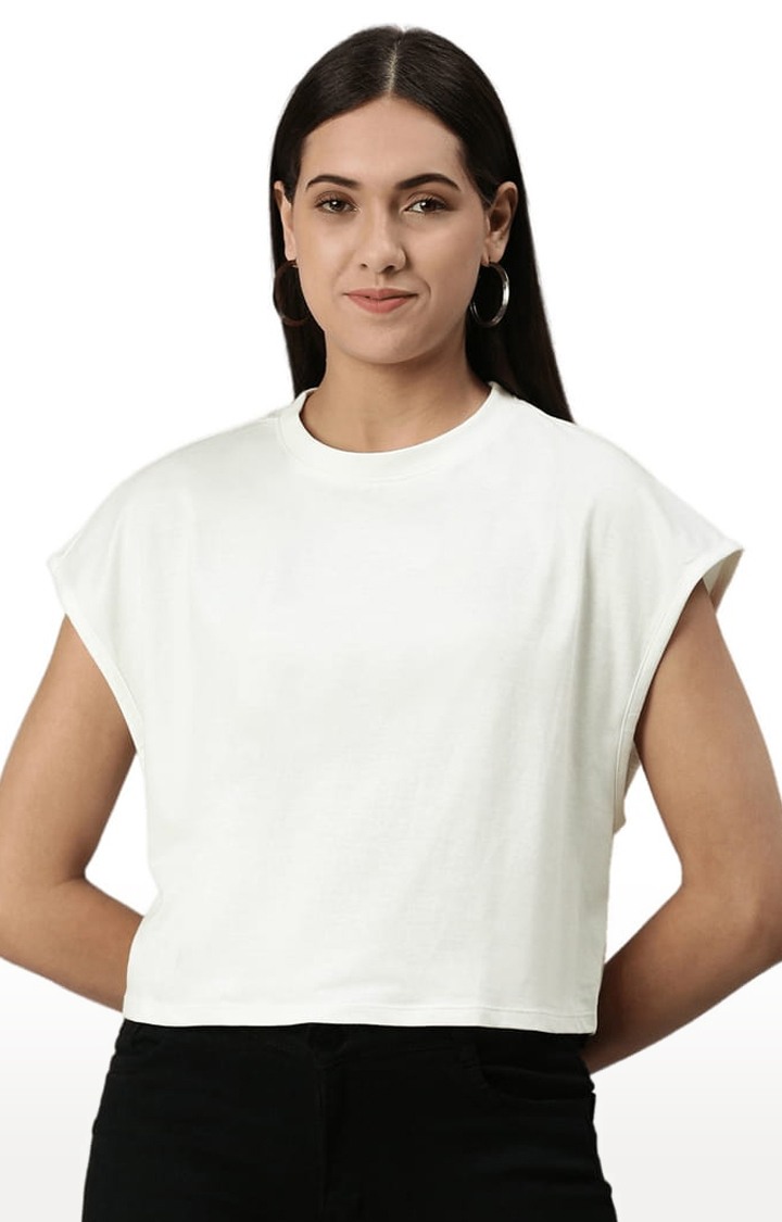 Women's White Solid Crop Top