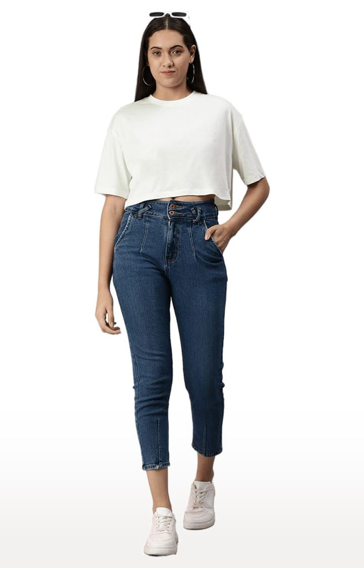 Women's White Solid Crop Top