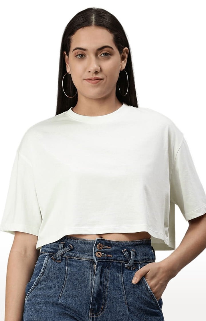 Women's White Solid Crop Top