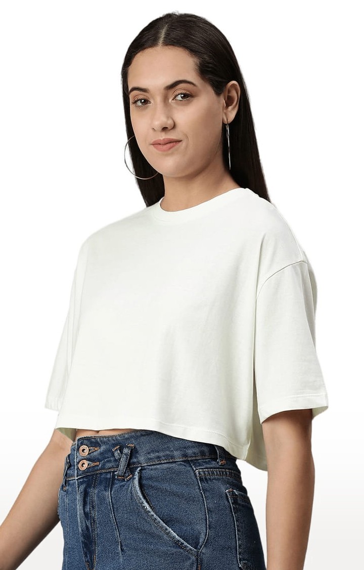 Women's White Solid Crop Top