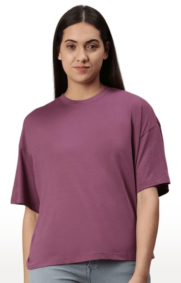 Women's Pink Solid Oversized T-Shirt
