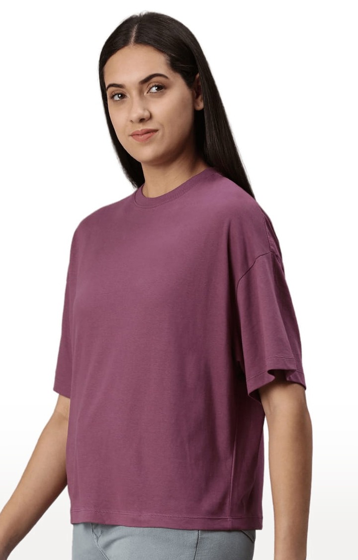 Women's Pink Solid Oversized T-Shirt