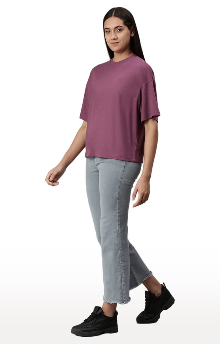 Women's Pink Solid Oversized T-Shirt