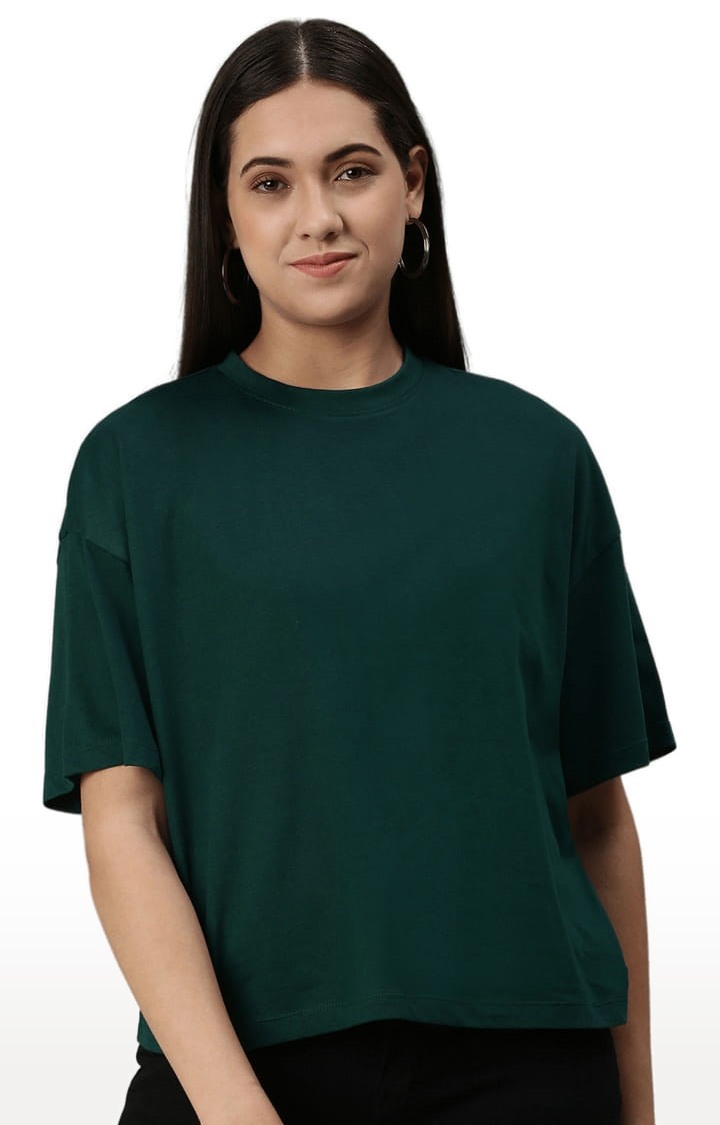 Women's Green Solid Oversized T-Shirt
