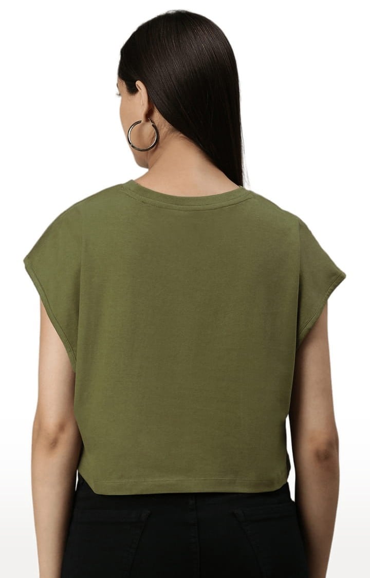 Women's Green Solid Crop Top